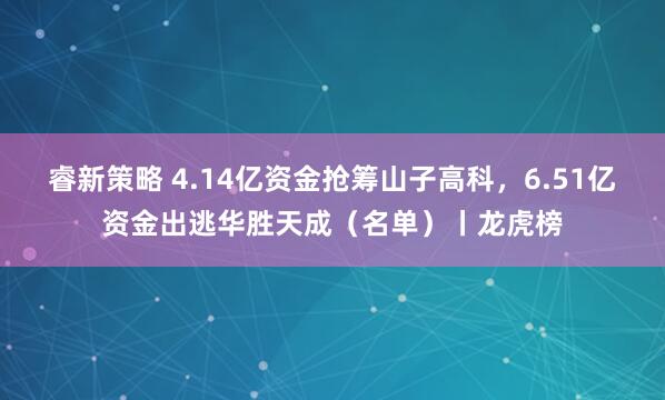 睿新策略 4.14亿资金抢筹山子高科，6.51亿资金出逃华胜天成（名单）丨龙虎榜